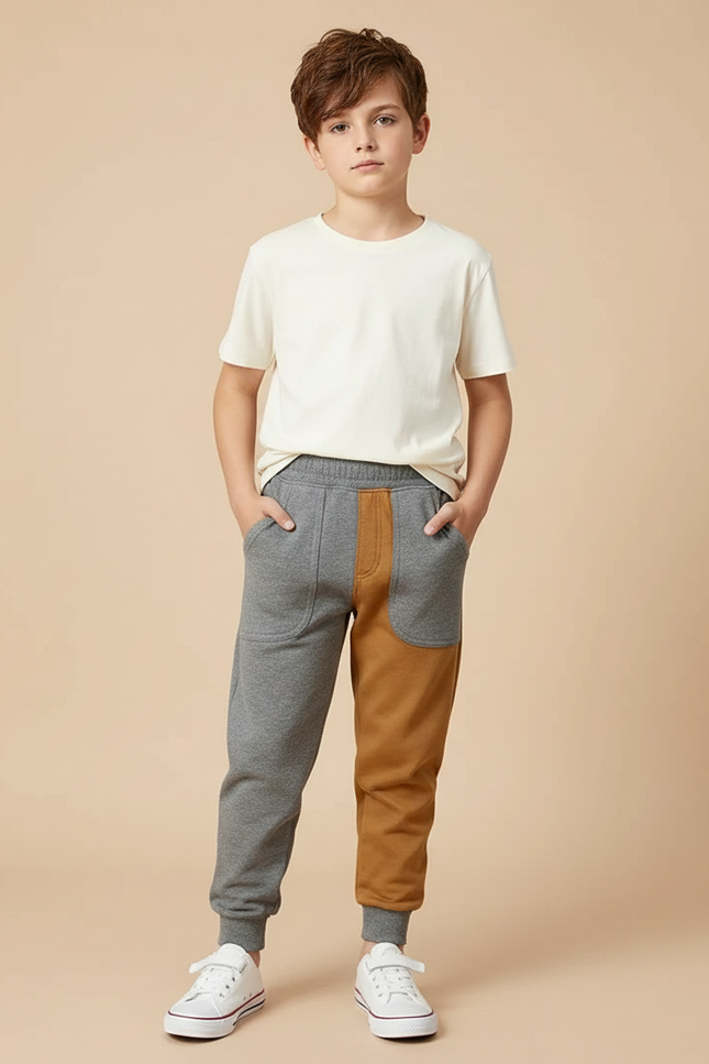Pantalon Parachute Bicolore Coton Ample Garçon - Multicolore Molleton