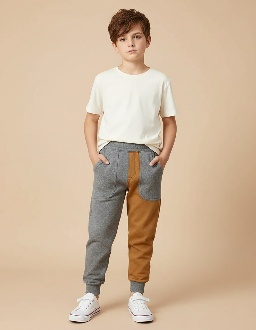 Pantalon Parachute Bicolore Coton Ample Garçon - Multicolore Molleton