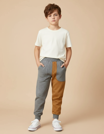 Pantalon Parachute Bicolore Coton Ample Garçon - Multicolore Molleton