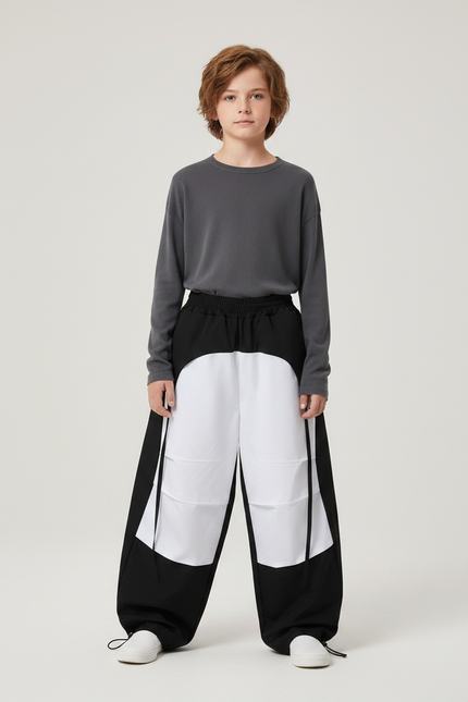 Pantalon Parachute Noir Blanc Ample Bicolore Enfant - Multicolore Polyester