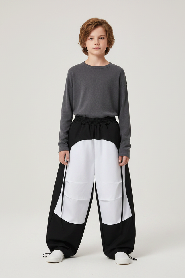 Pantalon Parachute Noir Blanc Ample Bicolore Enfant - Multicolore Polyester
