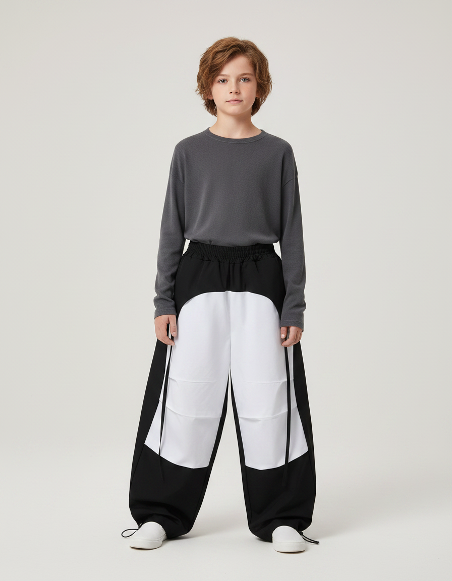 Pantalon Parachute Noir Blanc Ample Bicolore Enfant - Multicolore Polyester