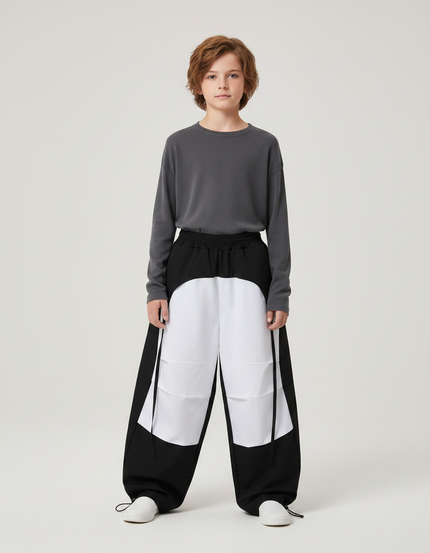 Pantalon Parachute Noir Blanc Ample Bicolore Enfant - Multicolore Polyester
