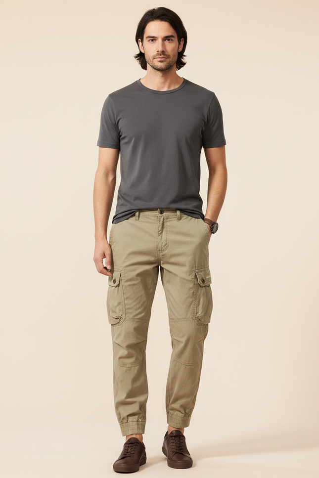 Pantalon Parachute Cargo Ample Coton Homme Beige - Toile