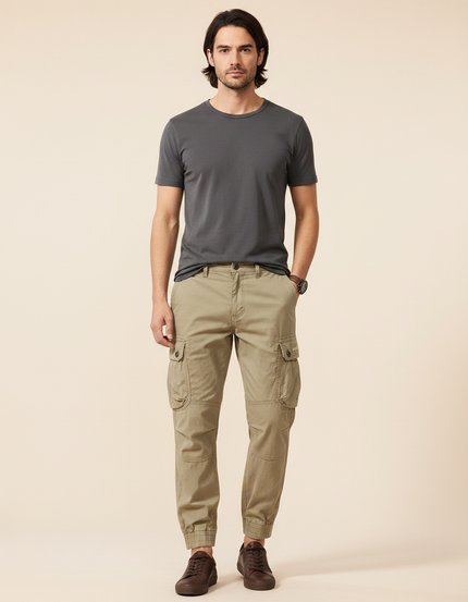 Pantalon Parachute Cargo Ample Coton Homme Beige - Toile