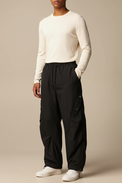 Pantalon Parachute Homme Noir Resserré Aux Chevilles Nylon Streetwear - Polyester