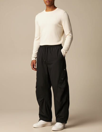 Pantalon Parachute Homme Noir Resserré Aux Chevilles Nylon Streetwear - Polyester