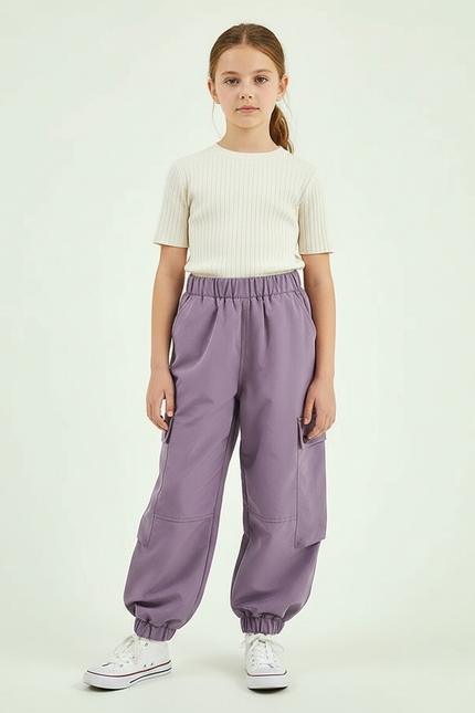 Pantalon Parachute Violet Cargo Ample Fille Décontracté - Polyester