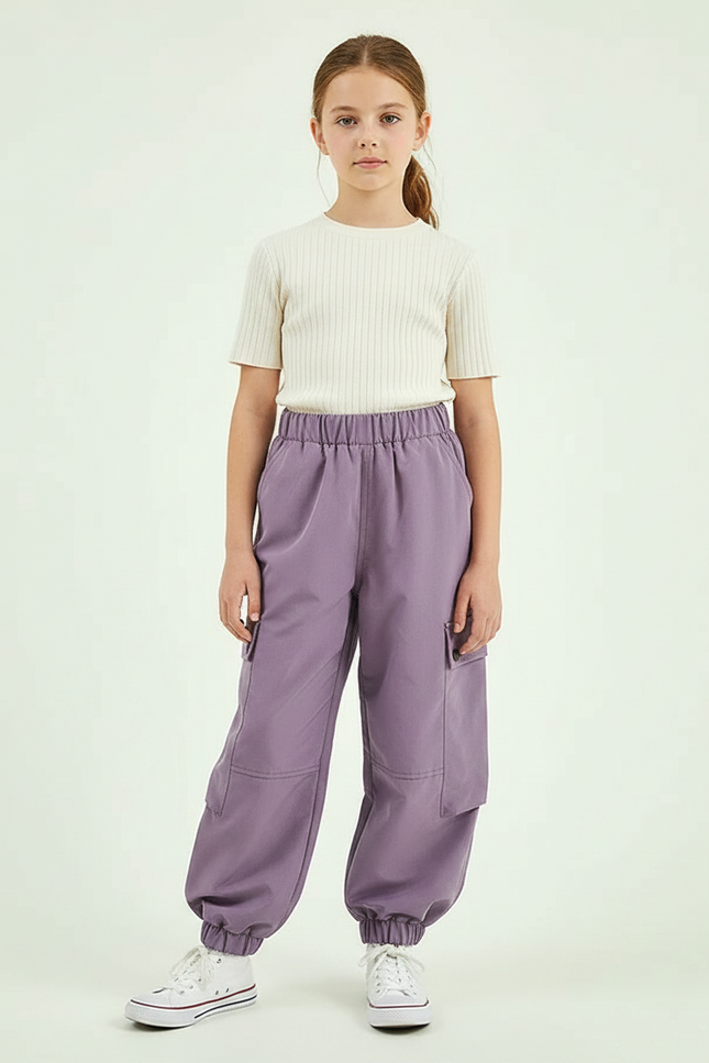 Pantalon Parachute Violet Cargo Ample Fille Décontracté - Polyester