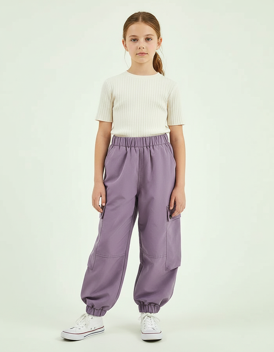 Pantalon Parachute Violet Cargo Ample Fille Décontracté - Polyester