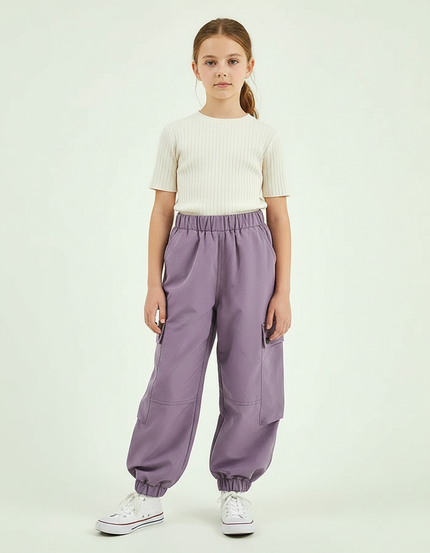 Pantalon Parachute Violet Cargo Ample Fille Décontracté - Polyester