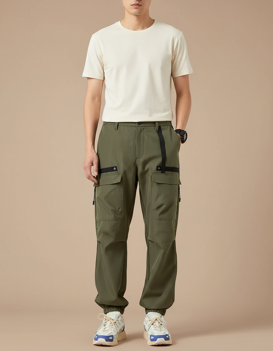 Pantalon Parachute Kaki Cargo Décontracté Multi-poches Homme - Polyester