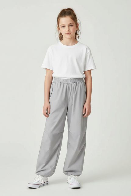 Pantalon Parachute Gris Ample Léger Décontracté Fille - Polyester