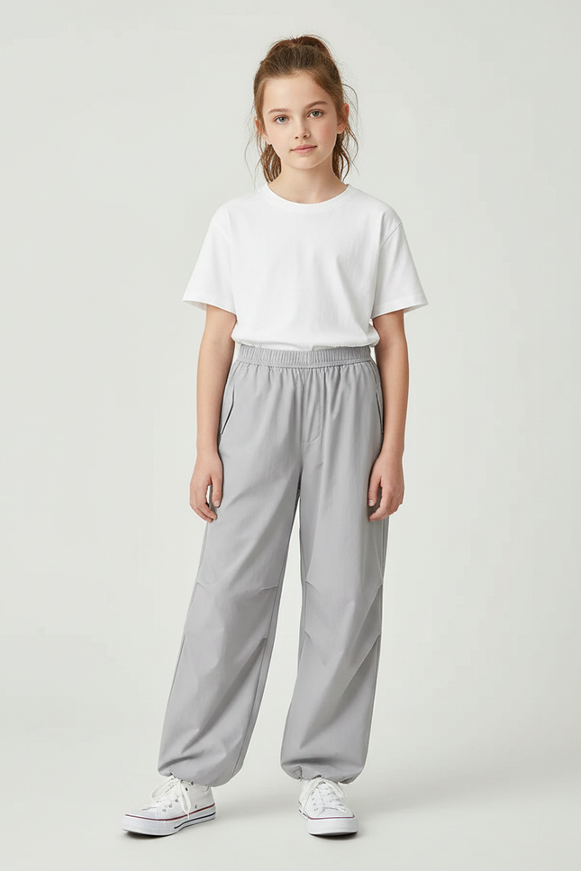 Pantalon Parachute Gris Ample Léger Décontracté Fille - Polyester