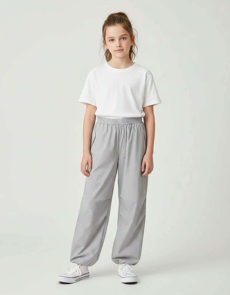 Pantalon Parachute Gris Ample Léger Décontracté Fille - Polyester