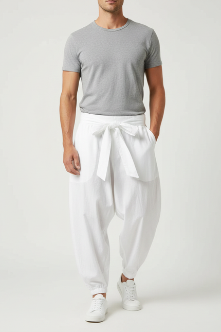 Pantalon Parachute Blanc Coton Ample Streetwear Homme