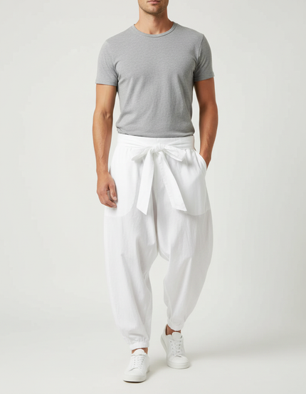 Pantalon Parachute Blanc Coton Ample Streetwear Homme