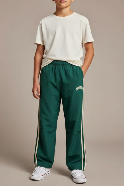 Pantalon Parachute Vert Ample Rayures Enfant Sport - Polyester