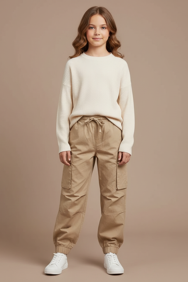 Pantalon Parachute Kaki Coton Ample Cargo Multipoches - Toile