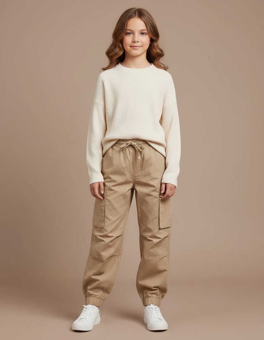 Pantalon Parachute Kaki Coton Ample Cargo Multipoches - Toile