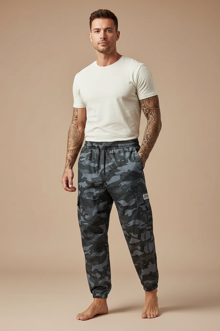 Pantalon Parachute Camouflage Gris Cargo Homme Décontracté - Polyester