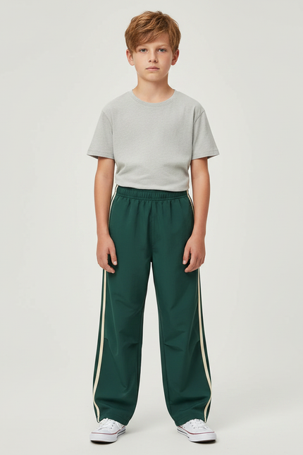 Pantalon Parachute Vert Ample Rayures Blanches Enfant - Polyester