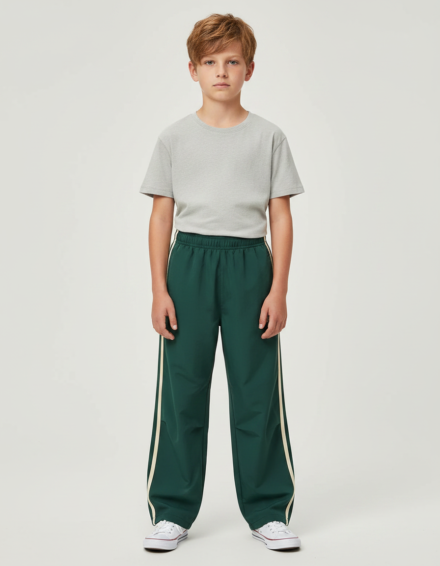 Pantalon Parachute Vert Ample Rayures Blanches Enfant - Polyester