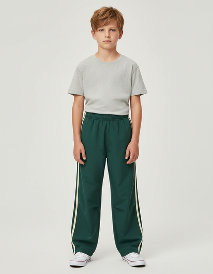 Pantalon Parachute Vert Ample Rayures Blanches Enfant - Polyester