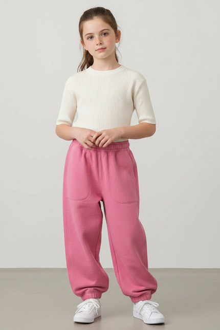 Pantalon Parachute Rose Ample Molleton Enfant Fille