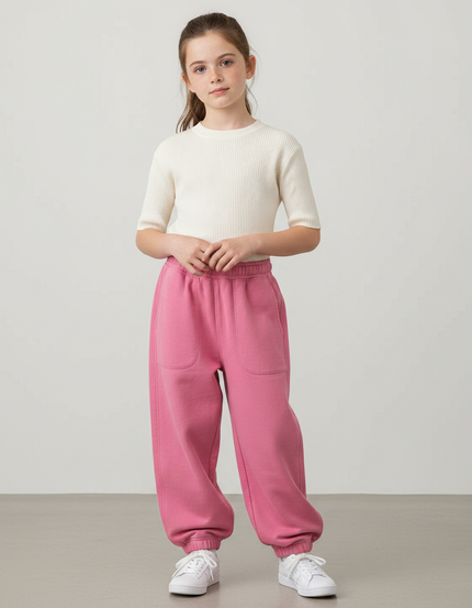 Pantalon Parachute Rose Ample Molleton Enfant Fille
