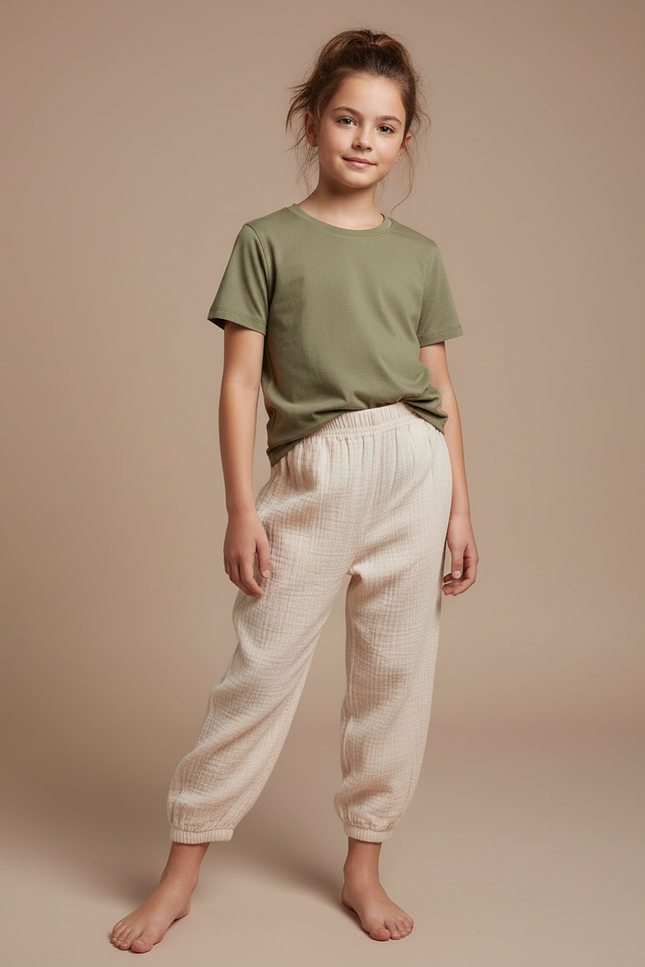 Pantalon Parachute Crème Coton Ample Enfant Doux - Beige