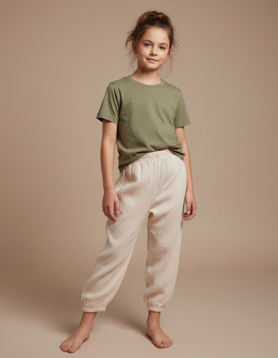 Pantalon Parachute Crème Coton Ample Enfant Doux - Beige