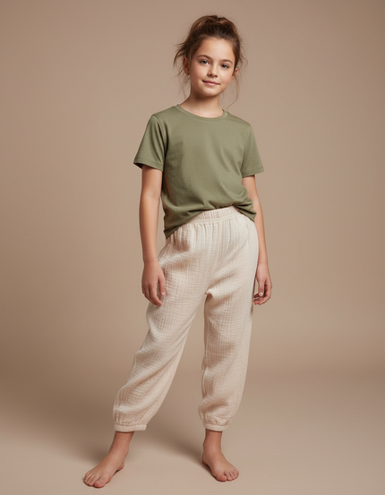 Pantalon Parachute Crème Coton Ample Enfant Doux - Beige