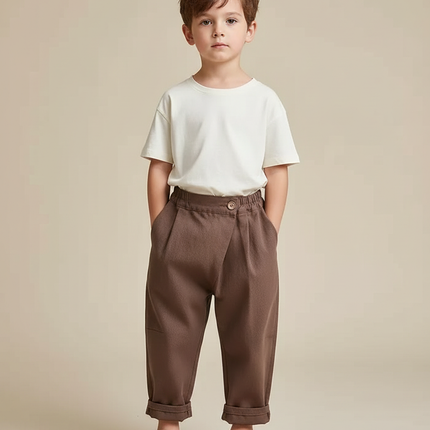Pantalon Parachute Marron Ample Coton Décontracté Enfant