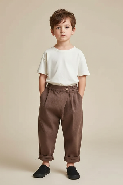 Pantalon Parachute Marron Ample Coton Décontracté Enfant