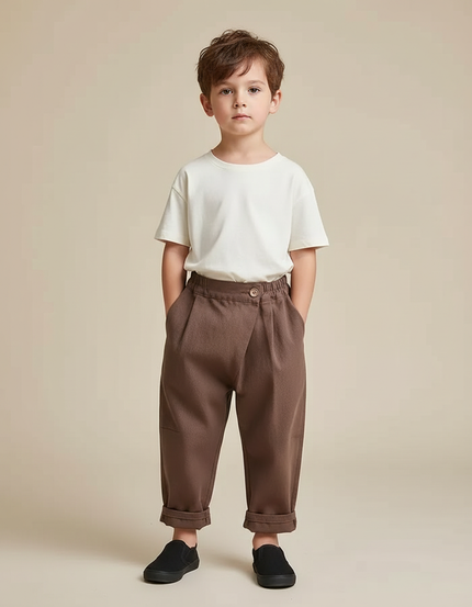 Pantalon Parachute Marron Ample Coton Décontracté Enfant