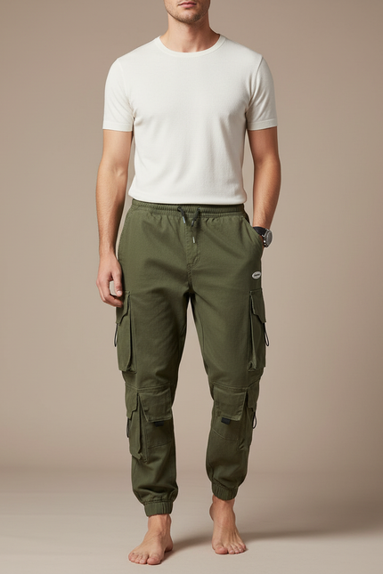 Pantalon Parachute Kaki Coton Cargo Ample Homme