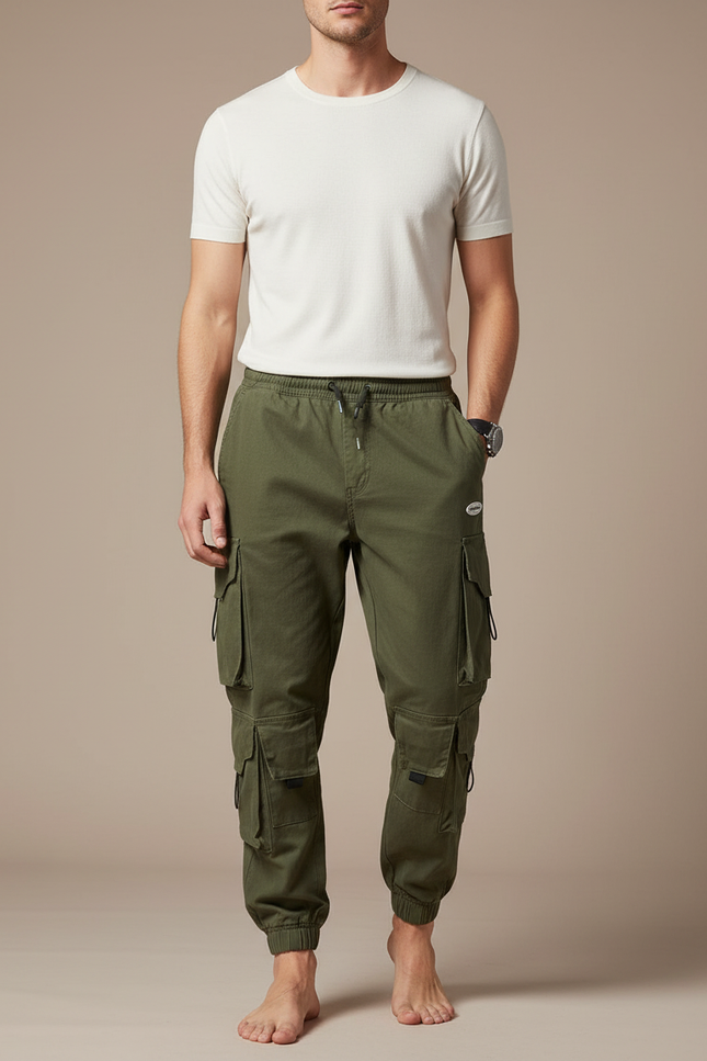 Pantalon Parachute Kaki Coton Cargo Ample Homme