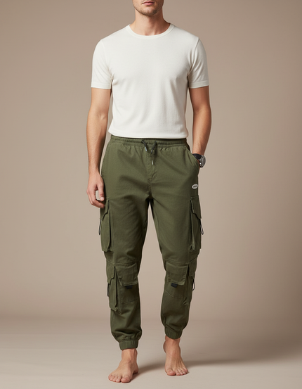 Pantalon Parachute Kaki Coton Cargo Ample Homme