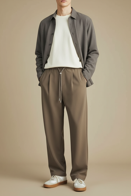 Pantalon Parachute Marron Droit Cordon Décontracté Homme - Polyester