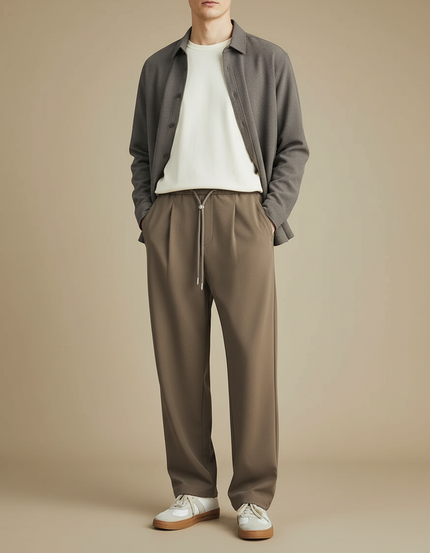 Pantalon Parachute Marron Droit Cordon Décontracté Homme - Polyester