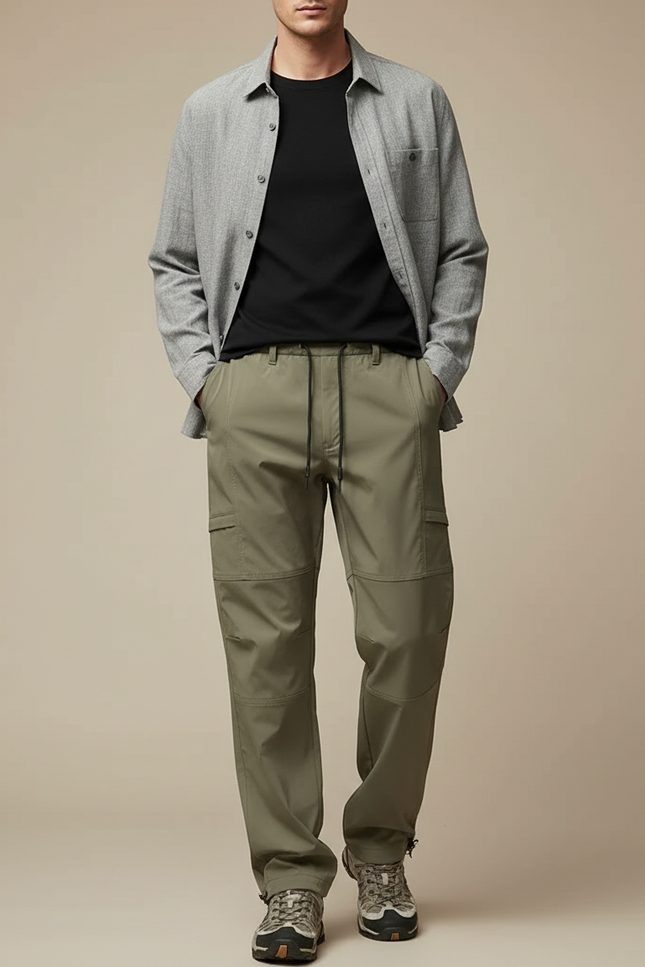 Pantalon Parachute Kaki Cordon Cargo Confortable Homme - Polyester