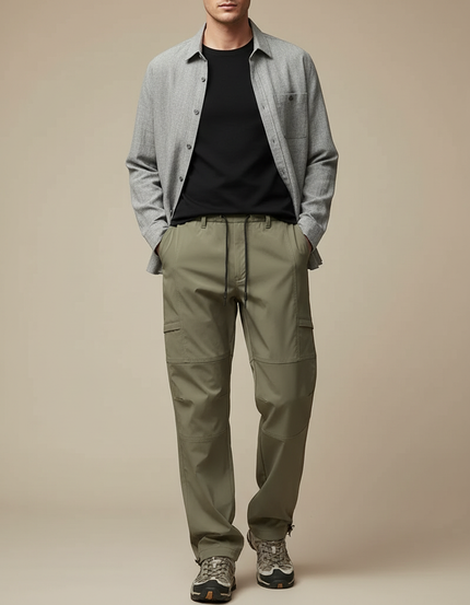 Pantalon Parachute Kaki Cordon Cargo Confortable Homme - Polyester