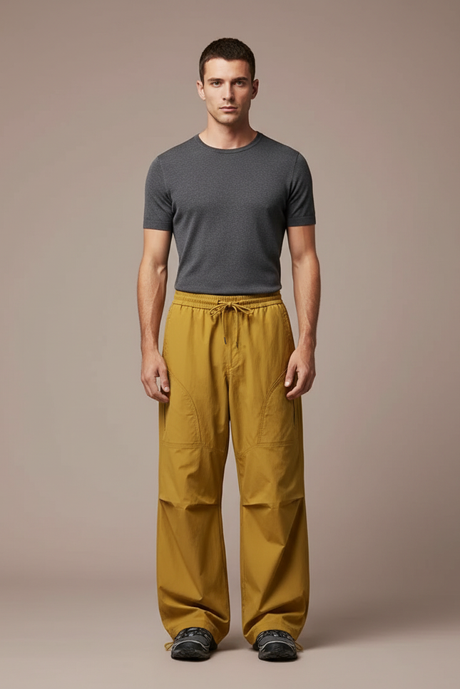 Pantalon Parachute Jaune Ample Léger Cordon Homme - Polyester