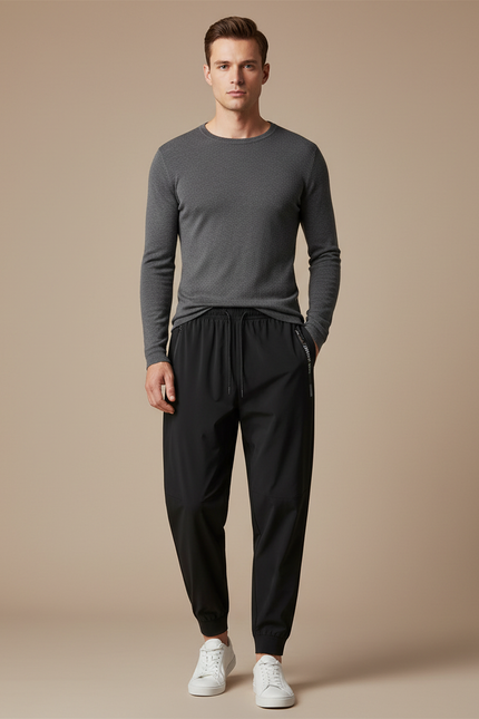 Pantalon Parachute Noir Fluide Sport Homme Élastique - Polyester