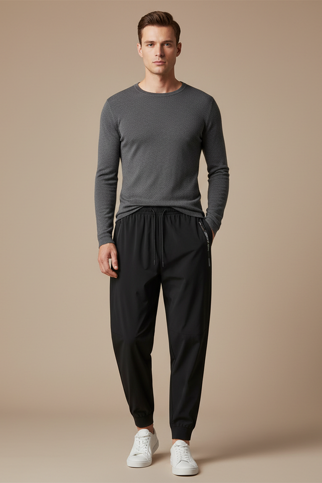 Pantalon Parachute Noir Fluide Sport Homme Élastique - Polyester