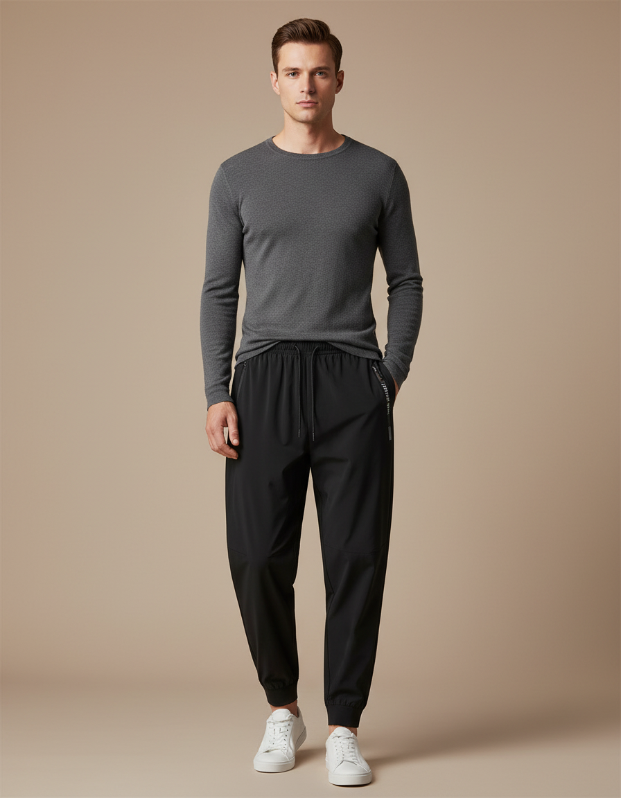 Pantalon Parachute Noir Fluide Sport Homme Élastique - Polyester