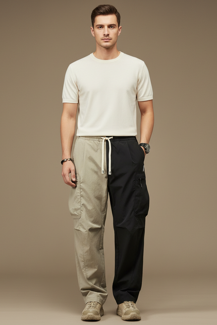 Pantalon Parachute Bicolore Cargo Ample Décontracté Homme - Multicolore Polyester