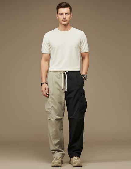 Pantalon Parachute Bicolore Cargo Ample Décontracté Homme - Multicolore Polyester