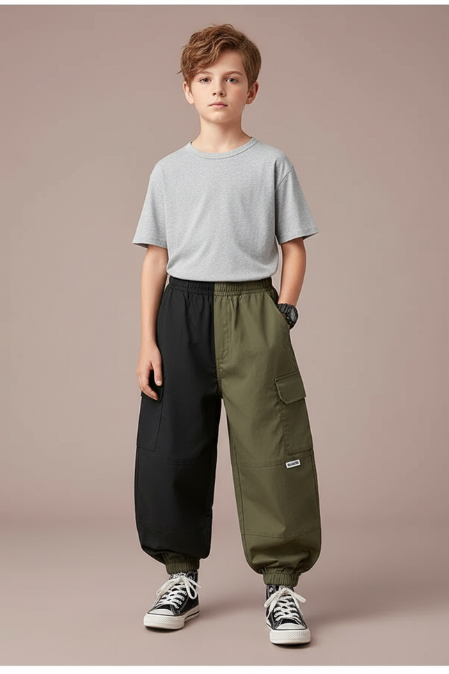 Pantalon Parachute Bicolore Cargo Ample Garçon Moderne - Multicolore Polyester